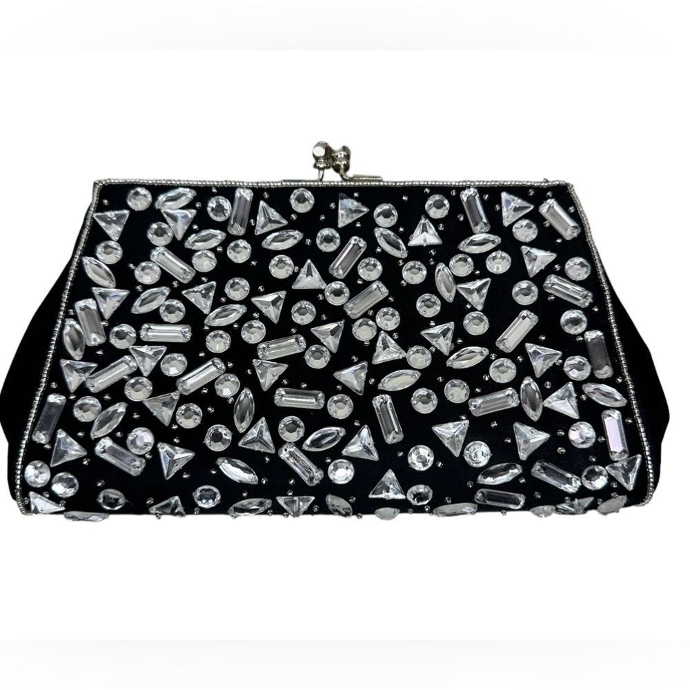 Kate Landry Clear Multi Small Stone Frame Clutch With Shoulder Strap
